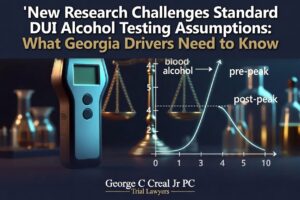 Video thumbnail showing a breathalyzer beside a blood-alcohol graph and the headline about DUI testing for Georgia drivers gaines knowledge relief.